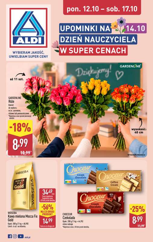 Aldi - gazetka promocyjna Upominki na Dzień Nauczyciela w super cenach! od poniedziałku 12.10 do soboty 17.10