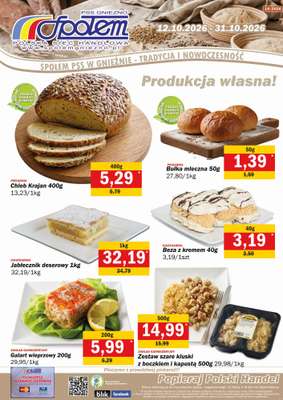 Społem - Blisko i Korzystnie - gazetka promocyjna Plakat promocyjny PSS Gniezno od poniedziałku 12.10 do soboty 31.10