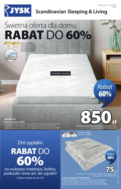 Jysk - gazetka promocyjna Świetna oferta dla domu. Rabat do 60% od poniedziałku 12.10 do niedzieli 25.10