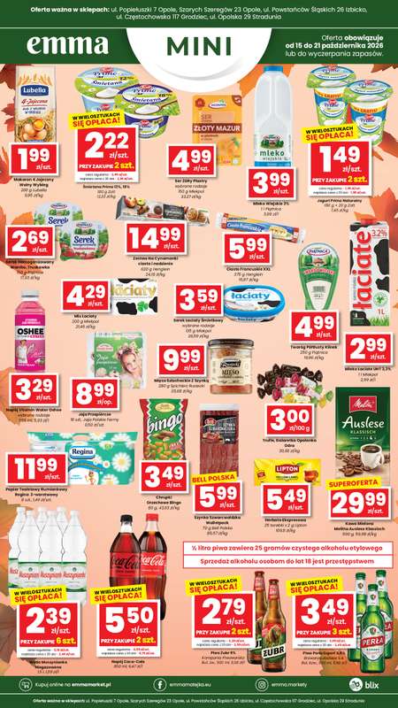 emma MARKET - gazetka promocyjna Oferta spożywcza Emma Mini od czwartku 15.10 do środy 21.10