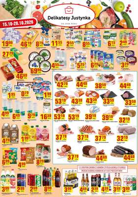 Delikatesy Justynka - gazetka promocyjna Gazetka od czwartku 15.10 do środy 28.10