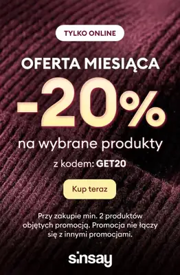 Sinsay - gazetka promocyjna OFERTA MIESIĄCA: -20% na wybrane produkty przy zakupie 2 szt. od czwartku 15.10 