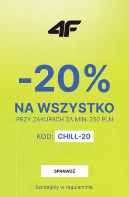 4F - gazetka promocyjna -20% na wszystko od 250 zł od czwartku 15.10 do środy 21.10