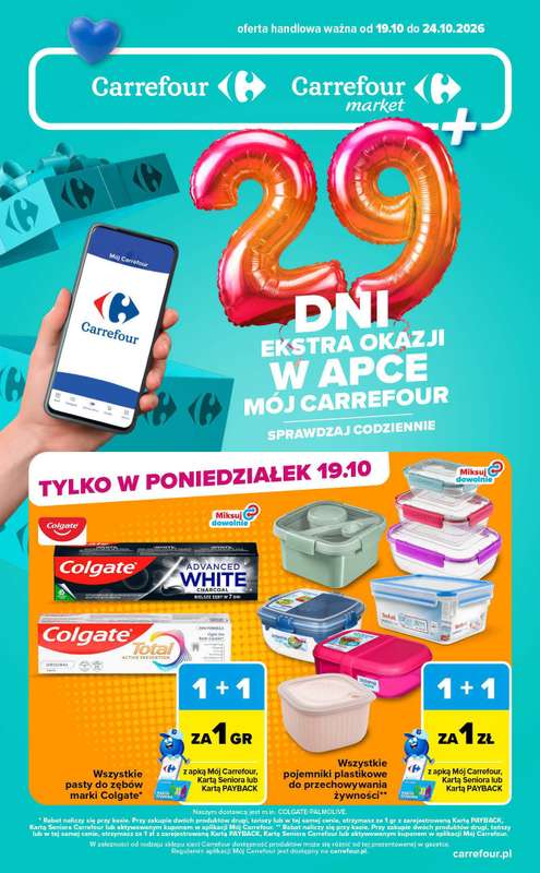 Carrefour Market - gazetka promocyjna Gazetka Carrefour Market codziennie extra okazje od poniedziałku 19.10 do soboty 24.10