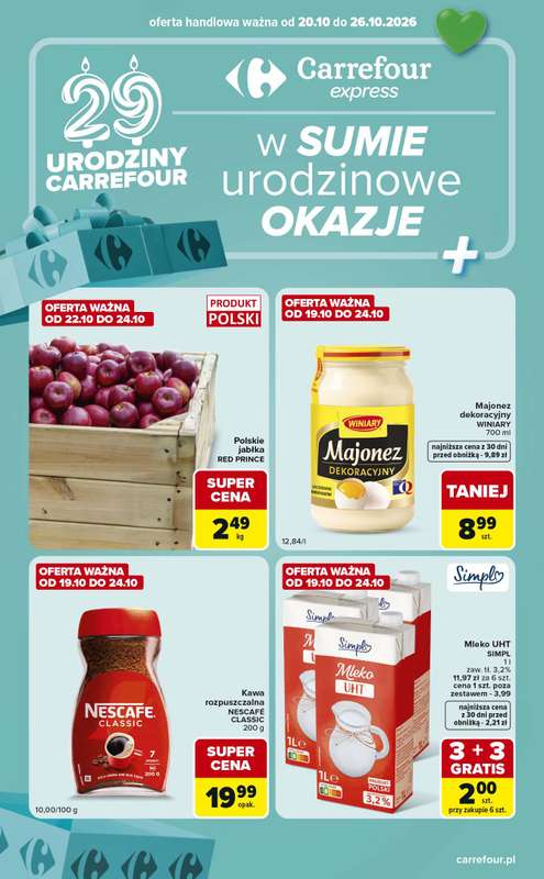Carrefour Express - gazetka promocyjna Gazetka Express w SUMIE urodzinowe okazje od wtorku 20.10 do poniedziałku 26.10