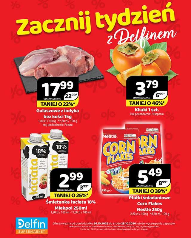 Delfin - gazetka promocyjna Zacznij tydzień z Delfinem od poniedziałku 26.10 do środy 28.10