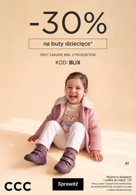 CCC - gazetka promocyjna -30% na ciepłe buty dziecięce od piątku 23.10 do niedzieli 01.11