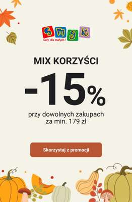 Smyk - gazetka promocyjna -15% przy dowolnych zakupach za min. 179 zł od piątku 23.10 do poniedziałku 26.10