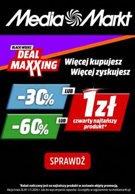Media Markt - gazetka promocyjna Black Weeks - czwarty produkt za 1 zł! od wtorku 27.10 do niedzieli 01.11