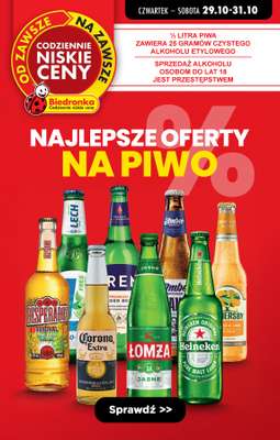 Biedronka - gazetka promocyjna Najlepsze oferty na PIWO! od czwartku 29.10 do soboty 31.10