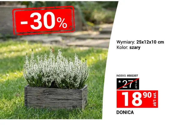 Donica szara 25x12x10cm promocja w Merkury Market