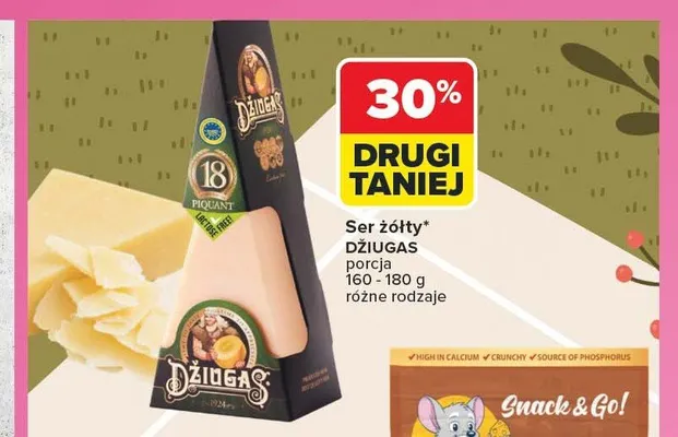 Ser żółty Džiugas porcja promocja w Carrefour