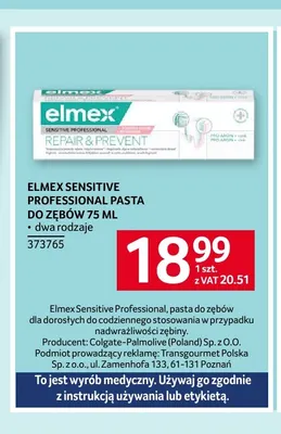 Pasta do zębów Elmex Sensitive Professional promocja w Selgros