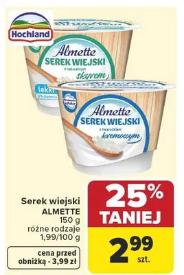 Serek wiejski Almette z naturalnym skyrem lekki 0% tłuszczu promocja w Carrefour