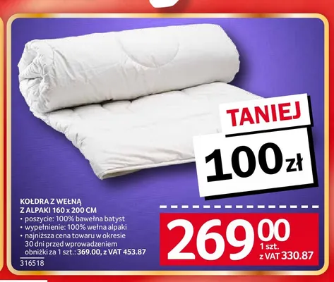 Kołdra z wełną z alpaki 160x200 cm promocja w Selgros