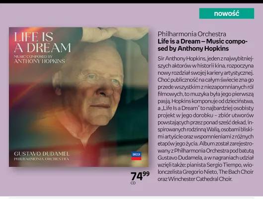 Płyta CD Philharmonia Orchestra Life is a Dream – Music composed by Anthony Hopkins promocja w Empik