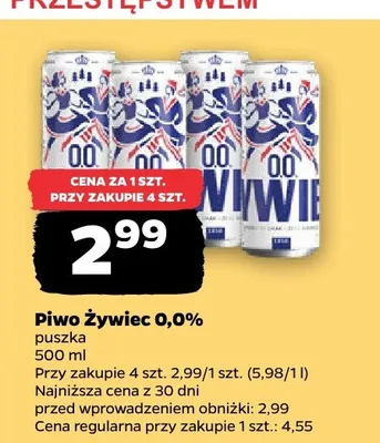 Piwo bezalkoholowe Żywiec 0,0% promocja w Netto