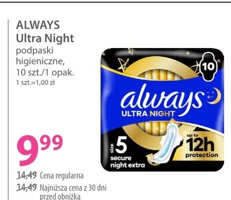 Podpaski higieniczne Ultra Night promocja w Hebe