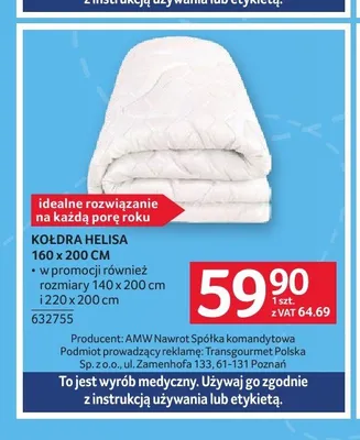 Kołdra Helisa AMW 160x200 cm promocja w Selgros