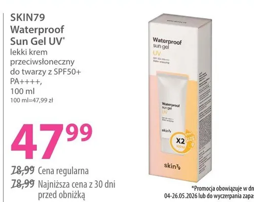 Krem przeciwsłoneczny Skin79 Waterproof Sun Gel UV SPF50+ PA++++ promocja w Hebe