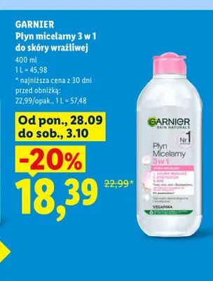 Płyn micelarny 3 w 1 do skóry wrażliwej Garnier promocja w Lidl