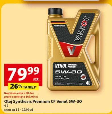 Olej Synthesis Premium CF Venol 5W-30 promocja w Auchan
