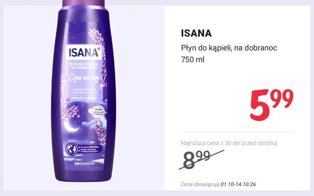 Płyn do kąpieli na dobranoc Isana promocja w Rossmann