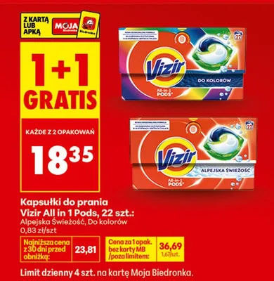 Kapsułki do prania All in 1 Pods Alpejska Świeżość 1+1 GRATIS promocja w Biedronka