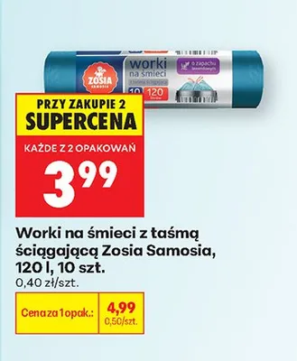 Worki na śmieci z taśmą ściągającą Zosia Samosia 120l promocja w Biedronka
