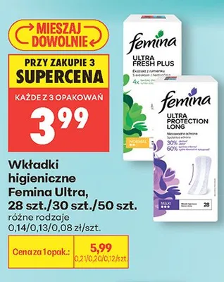 Wkładki higieniczne Femina Ultra Fresh Plus promocja w Biedronka