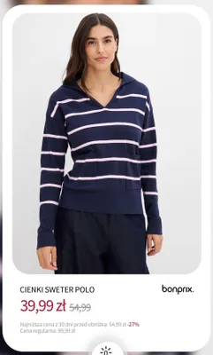 Cienki sweter polo Bonprix promocja w bonprix