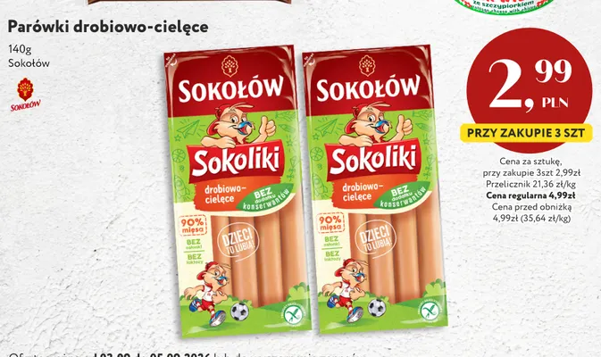 Parówki drobiowo-cielęce Sokoliki Sokołów promocja w Market Point