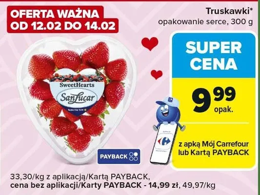 Truskawki opakowanie serce promocja w Carrefour Express
