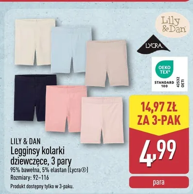 Legginsy kolarki dziewczęce LILY & DAN 3-pak promocja w Aldi