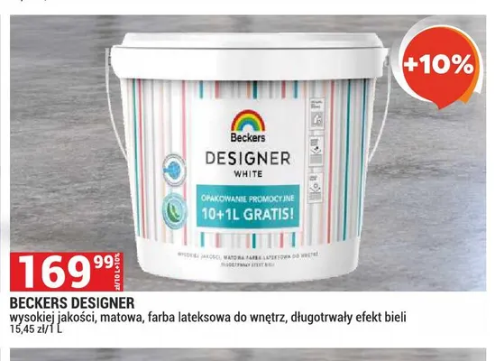 Farba lateksowa do wnętrz matowa Beckers Designer promocja w Merkury Market