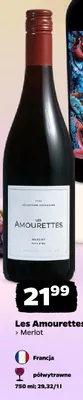Wino czerwone półwytrawne Les Amourettes Merlot francuskie promocja w Netto
