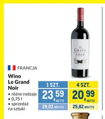 Wino Le Grand Noir promocja w Makro