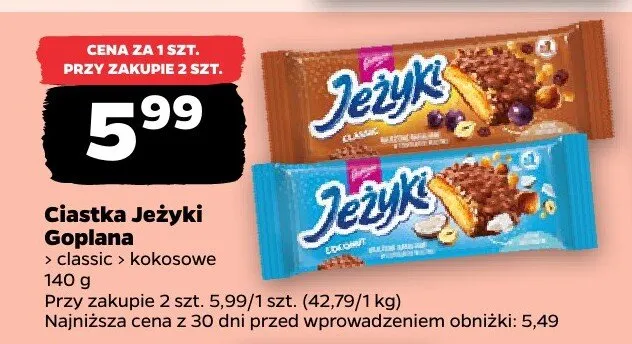 Ciastka Jeżyki Goplana classic kokosowe promocja w Netto