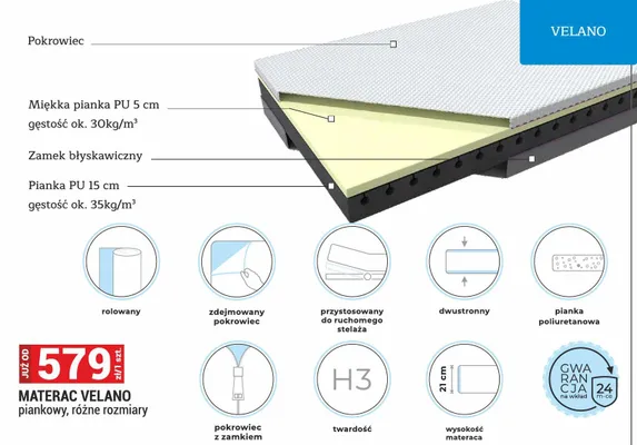 Materac Velano piankowy rolowany promocja w Merkury Market
