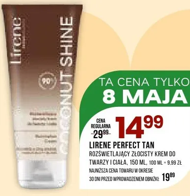Krem do twarzy i ciała Lirene Perfect Tan Coconut Shine rozświetlający złocisty promocja w Drogerie Natura