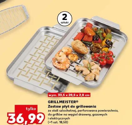 Zestaw płyt do grillowania GRILLMEISTER 2-pak wym. 33,5x20,5x2,8cm ze stali szlachetnej perforowana powierzchnia do grillów na węgiel drzewny gazowych i elektrycznych promocja w Kaufland
