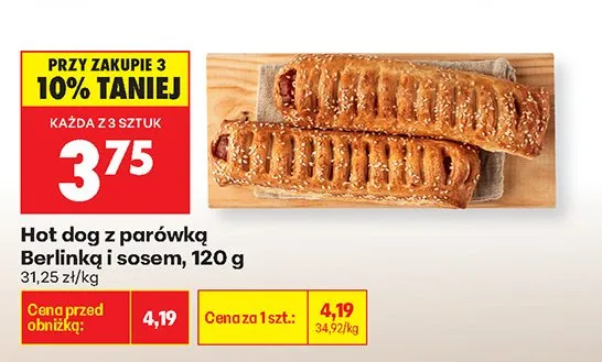 Hot dog z parówką Berlinką i sosem promocja w Biedronka