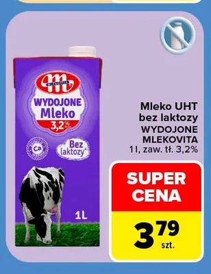 Mleko UHT bez laktozy Wydojone Mlekovita 3,2% promocja w Carrefour Market