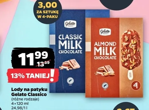 Lody na patyku Gelato Classico Almond Milk Chocolate promocja w Netto