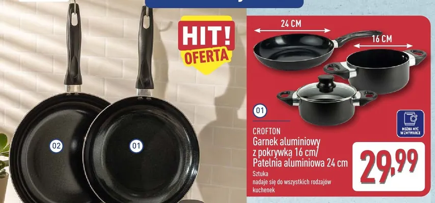 Garnek aluminiowy z pokrywką Crofton 16 cm promocja w Aldi