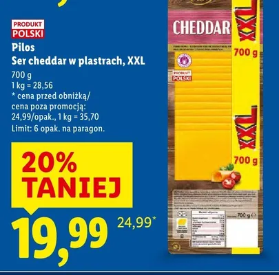 Ser Cheddar w plastrach XXL promocja w Lidl