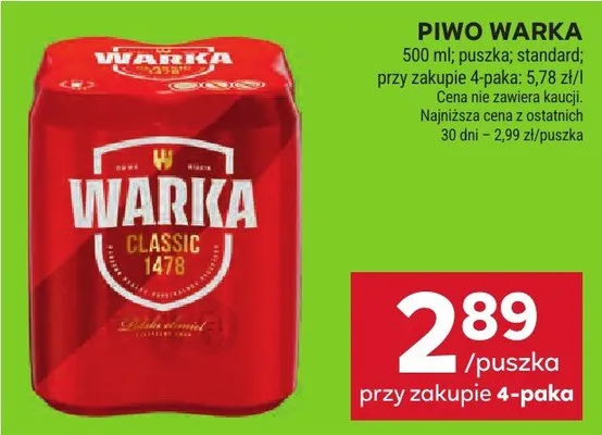 Piwo Warka Classic standard promocja w Stokrotka