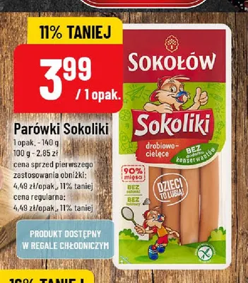 Parówki Sokoliki drobiowo-cielęce Sokołów promocja w POLOmarket