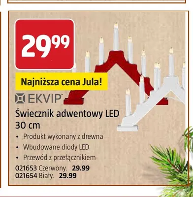 Świecznik adwentowy LED 30 cm biały Ekvip promocja w Jula