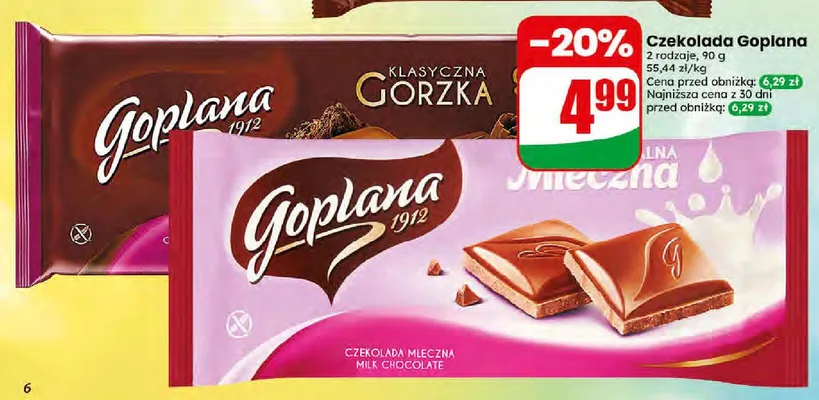 Czekolada Goplana Klasyczna Gorzka promocja w Dino
